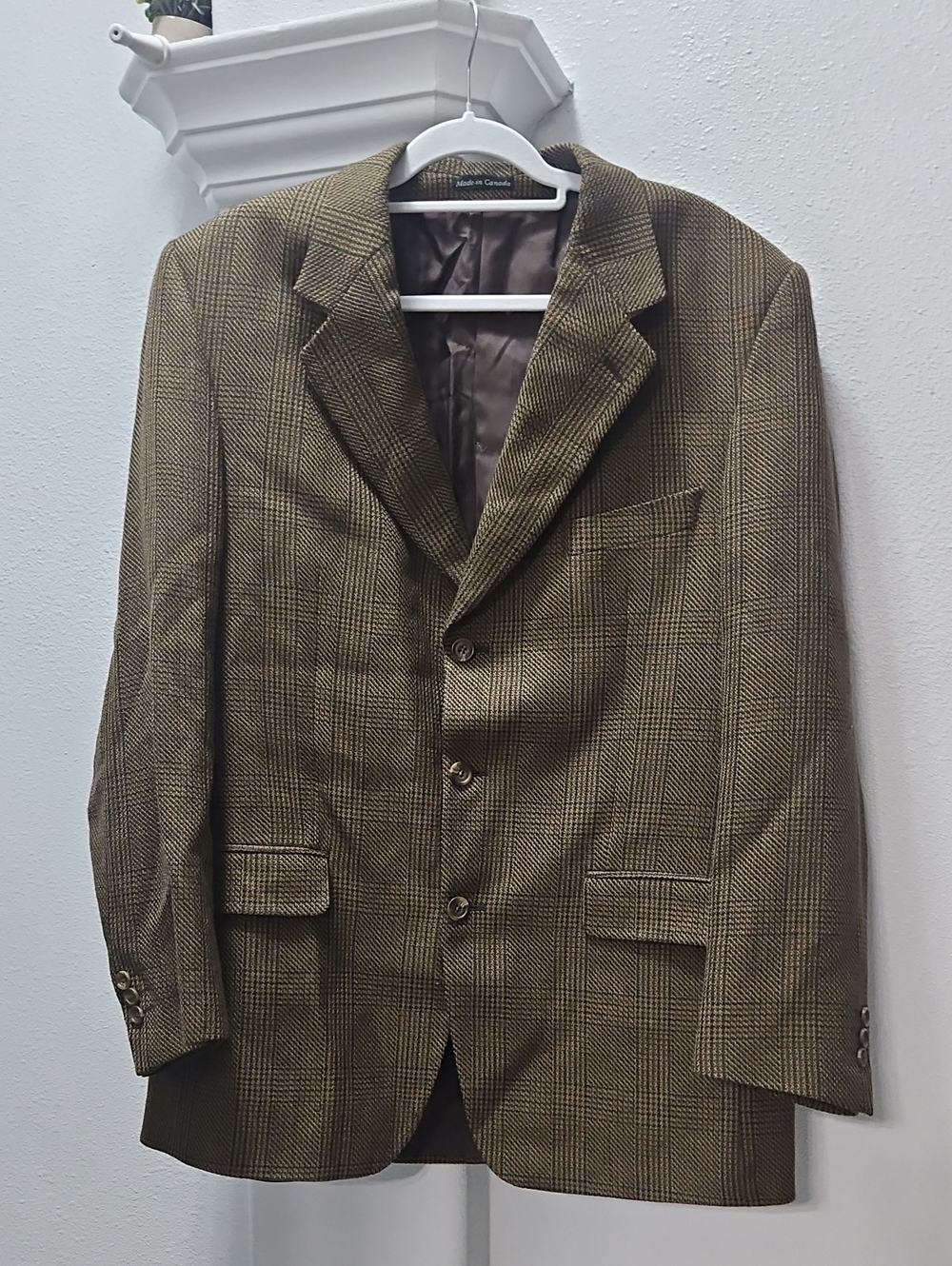 Vintage Yves Saint Laurent YSL Plaid Sport Coat Size 43 Brown 100% Worsted Wool